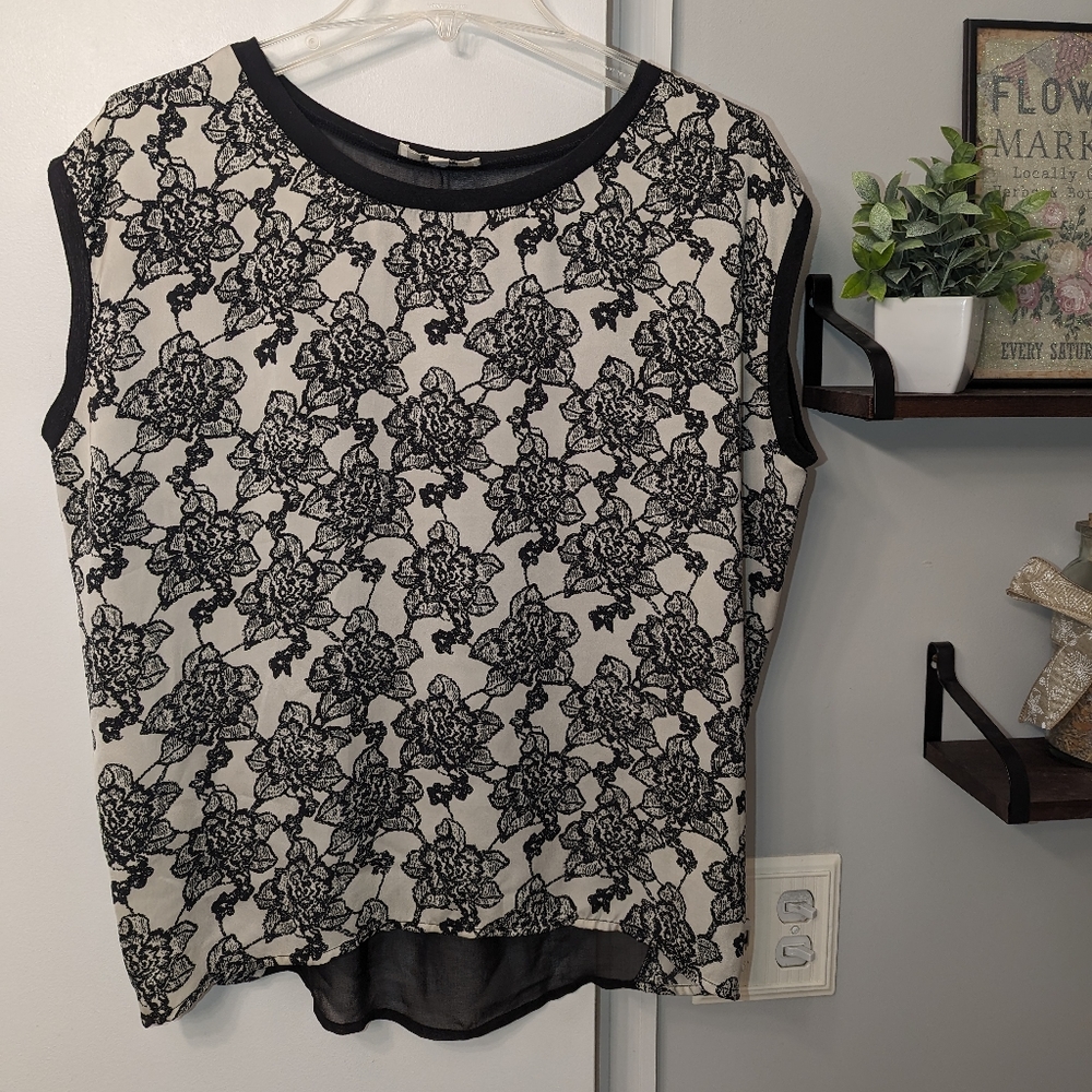 Umgee Black Floral Sheer Blouse